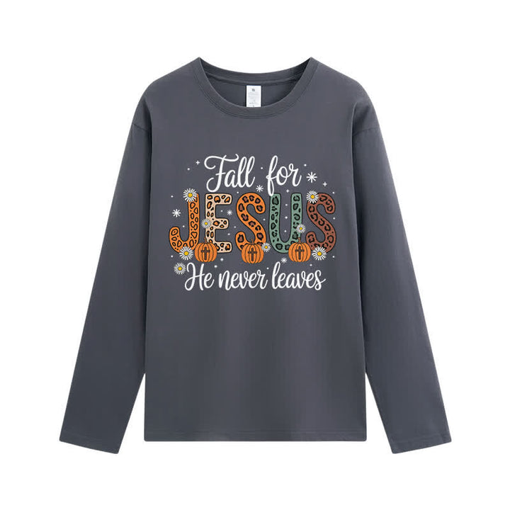Christianartworkshop „Fall For Jesus He Never Leaves“-T-Shirt mit Grafikprint und langen Ärmeln - Grau - 4XL - image 7