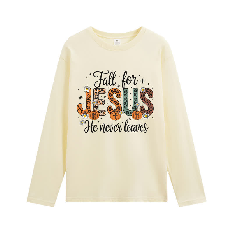 Christianartworkshop „Fall For Jesus He Never Leaves“-T-Shirt mit Grafikprint und langen Ärmeln - Beige - 4XL - image 1