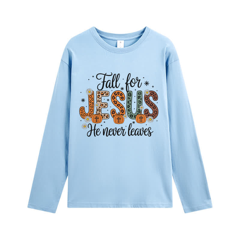 Christianartworkshop „Fall For Jesus He Never Leaves“-T-Shirt mit Grafikprint und langen Ärmeln - Himmelblau - 4XL - image 6