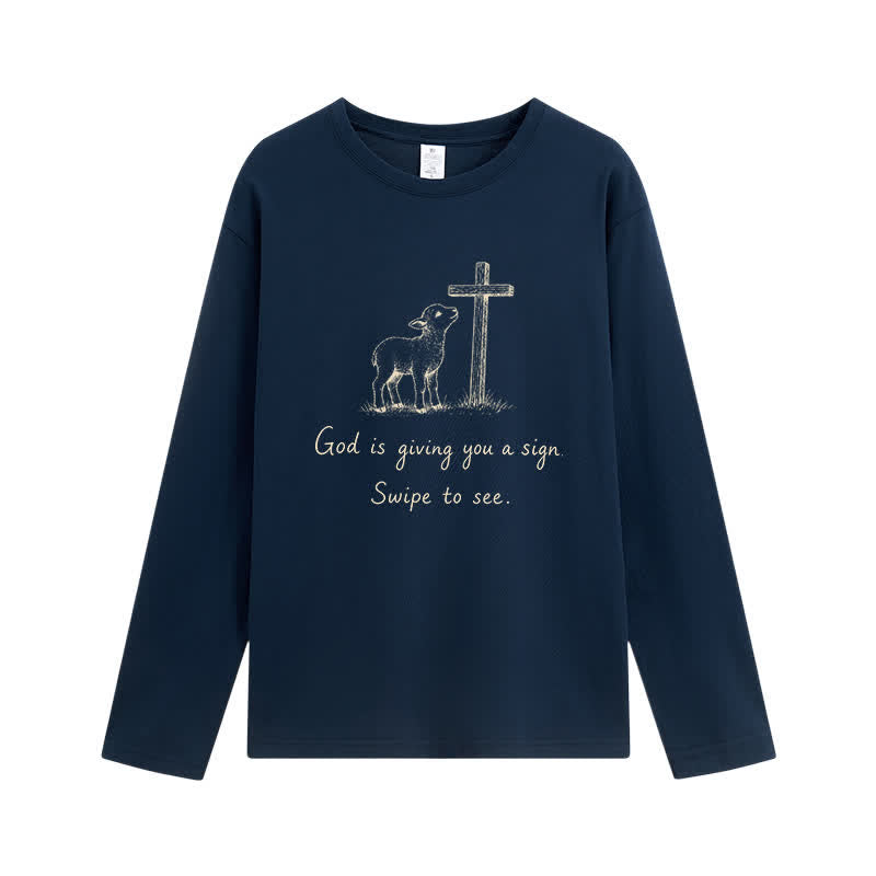 Christianartworkshop Gott gibt dir ein Zeichen Langarm-T-Shirt - Marine - 4XL - image 4