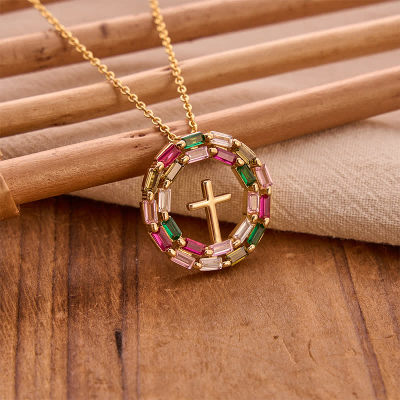 Christianartworkshop Halskette aus Kupfer mit Edelsteinkranz und Kreuz: Symbol zeitloser himmlischer Gnade - image 2