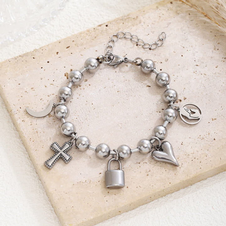 Christianartworkshop Mehrreihiges Perlenkreuz-Armband: Zeichen zärtlicher himmlischer Hingabe - Silber - image 3