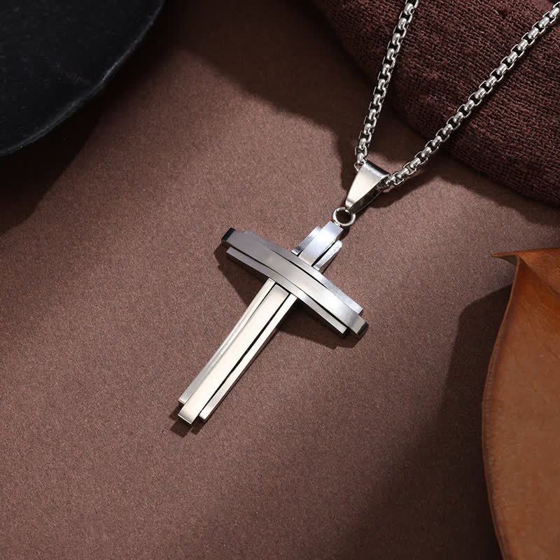 Christianartworkshop Gestapelte Kreuzkette: Symbol unfehlbarer göttlicher Schutz - Silber - image 1