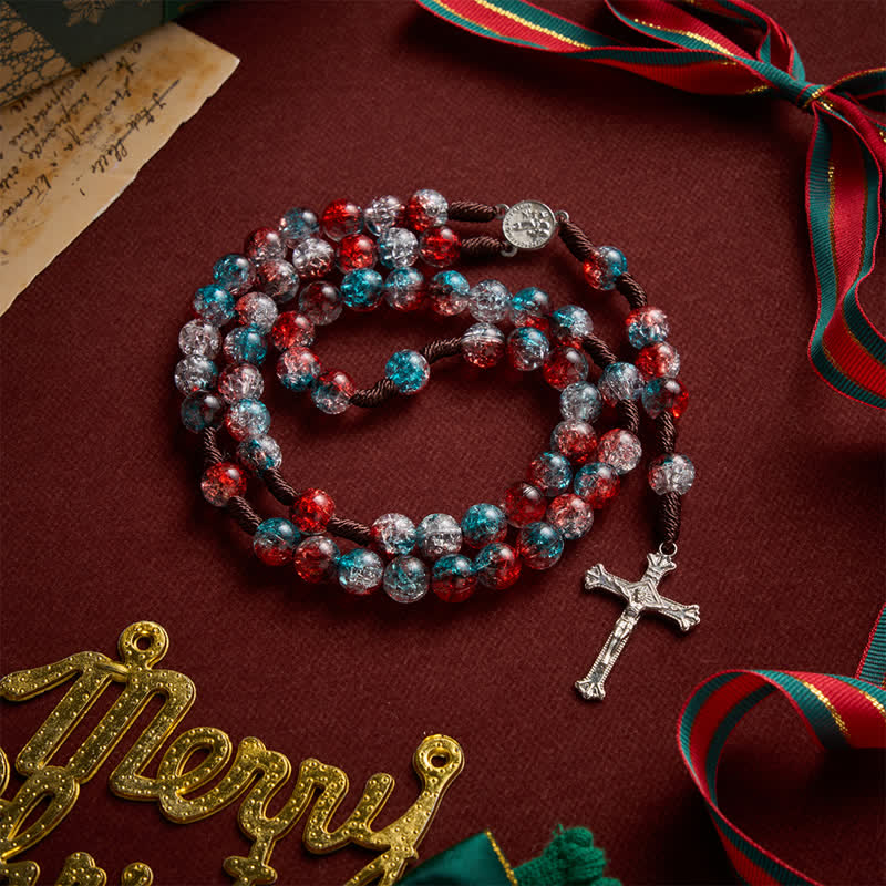 Christianartworkshop Weihnachtlicher, durchscheinender Rosenkranz aus Knisterperlen - image 0