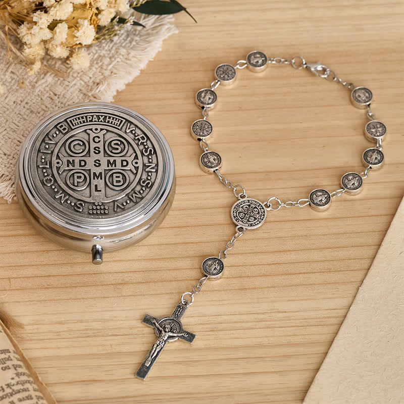 Christianartworkshop Rosenkranzarmband mit Gravur des Heiligen Benedikt und Kruzifix - image 1