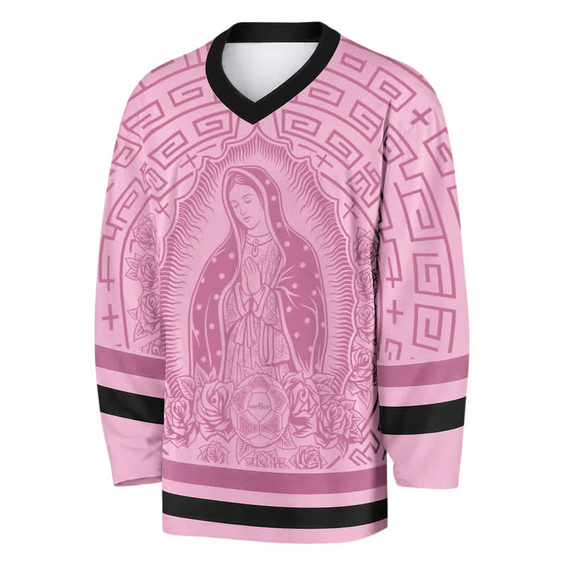 Christianartworkshop Rosa Madonna Rose Halo Hockey-Trikot mit V-Ausschnitt - image 2