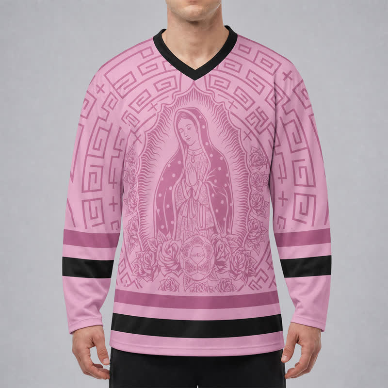 Christianartworkshop Rosa Madonna Rose Halo Hockey-Trikot mit V-Ausschnitt - image 3