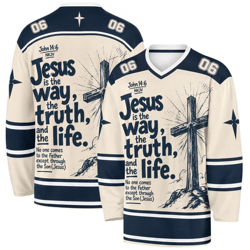 Christianartworkshop Jesus Is The Way Vintage Langarm-Hockeytrikot - 5XL - image 0