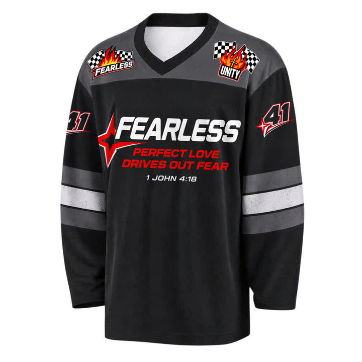 Christianartworkshop Furchtloses schwarzes Rennflaggen-Langarm-Hockeytrikot - image 2