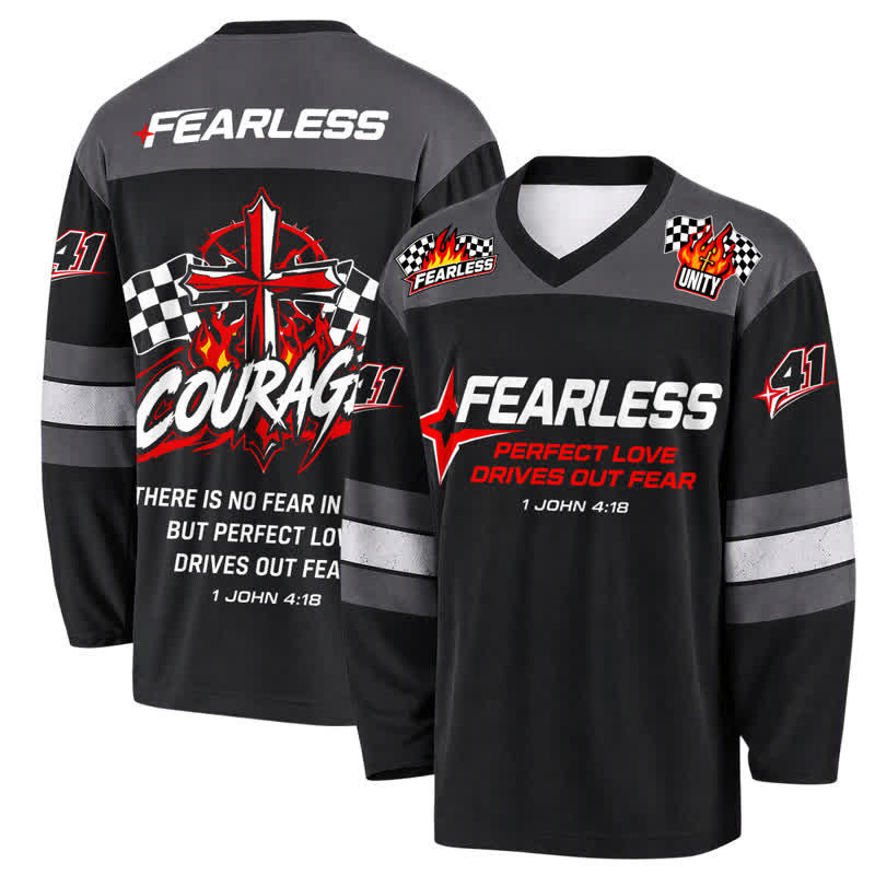 Christianartworkshop Furchtloses schwarzes Rennflaggen-Langarm-Hockeytrikot - 5XL - image 0