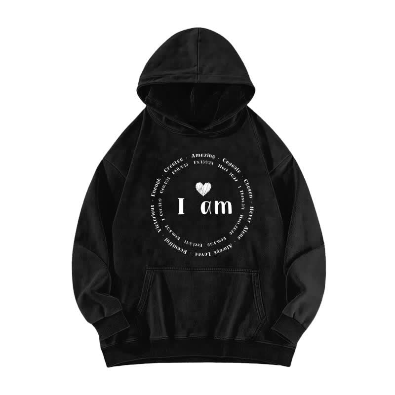 Christianartworkshop I Am Heart Print Vintage Wash Fleece Hoodie - Schwarz - 5XL - image 0