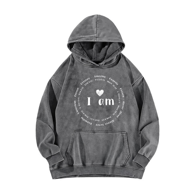 Christianartworkshop I Am Heart Print Vintage Wash Fleece Hoodie - Grau - 5XL - image 1