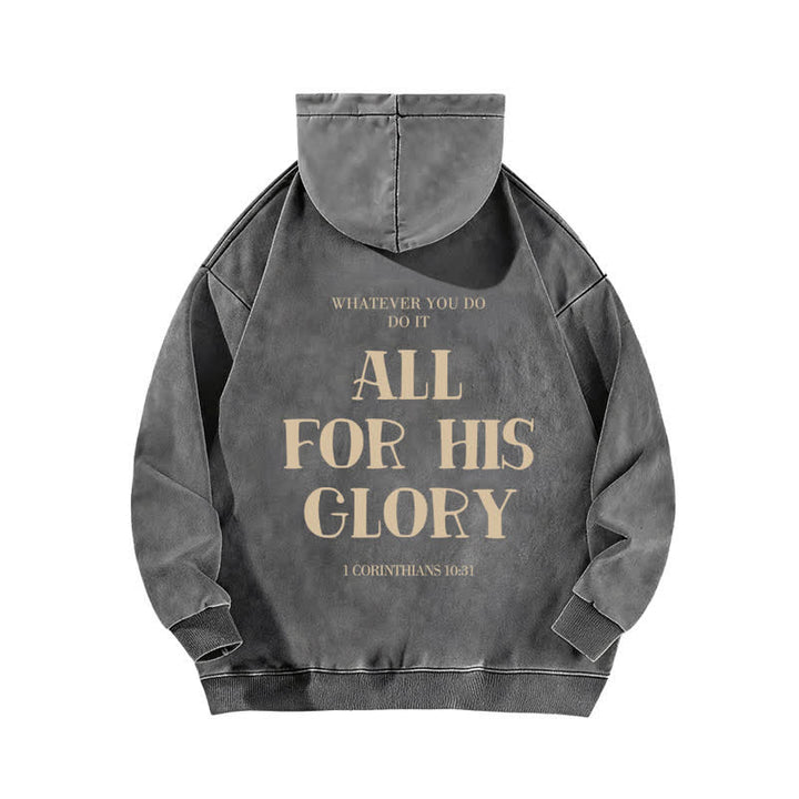 Christianartworkshop Beige gewaschener Hoodie mit Aufdruck des Bibelverses „All For His Glory“. - image 7