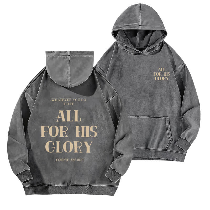 Christianartworkshop Beige gewaschener Hoodie mit Aufdruck des Bibelverses „All For His Glory“. - Grau - 5XL - image 6