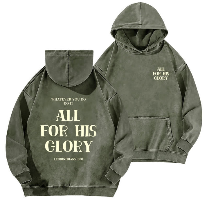 Christianartworkshop Beige gewaschener Hoodie mit Aufdruck des Bibelverses „All For His Glory“. - Armeegrün - 5XL - image 9
