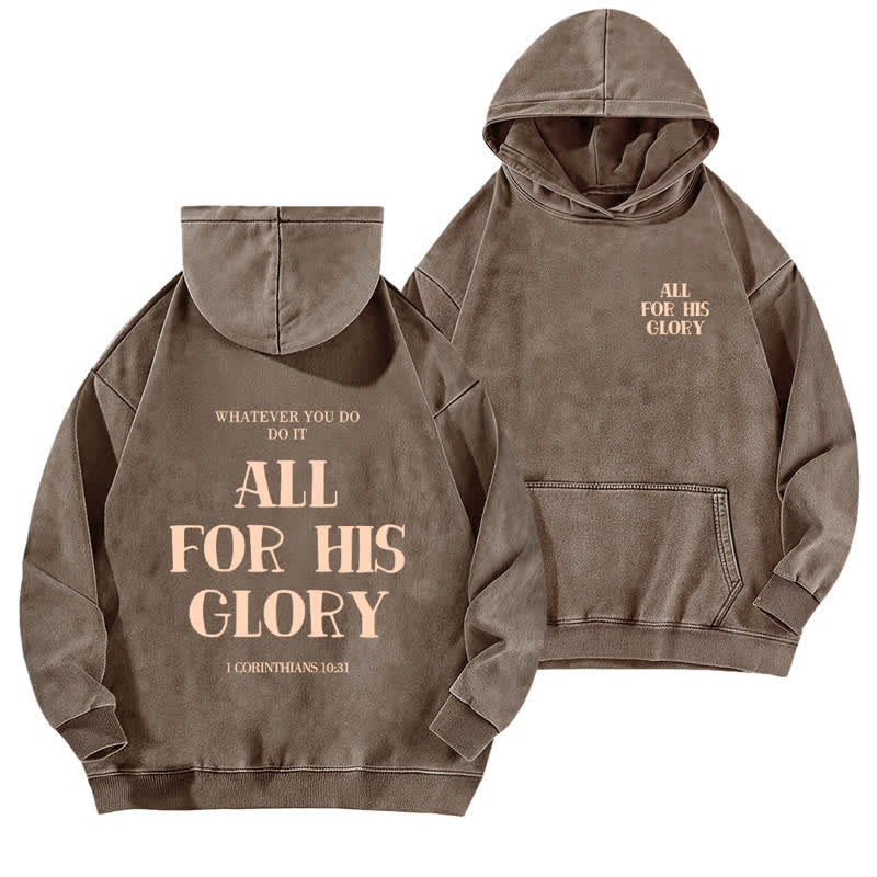 Christianartworkshop Beige gewaschener Hoodie mit Aufdruck des Bibelverses „All For His Glory“. - Kaffee - 5XL - image 12