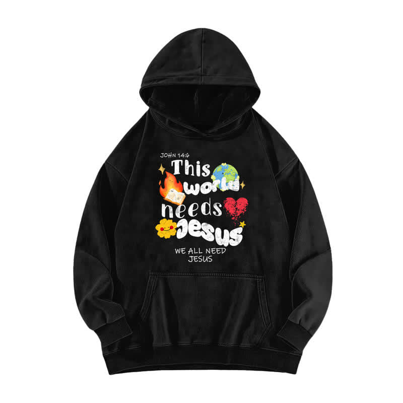 Christianartworkshop Dieser Welt braucht Jesus Vintage Streetwear gewaschener Hoodie - Schwarz - 5XL - image 1
