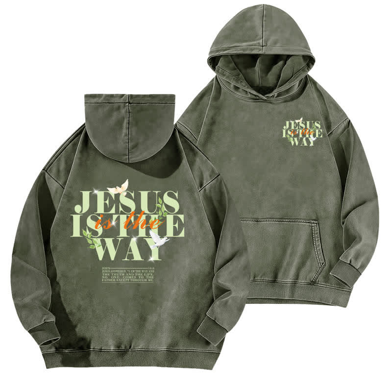 Christianartworkshop Jesus Is The Way Vintage Olive Washed Hoodie - Armeegrün - 5XL - image 0