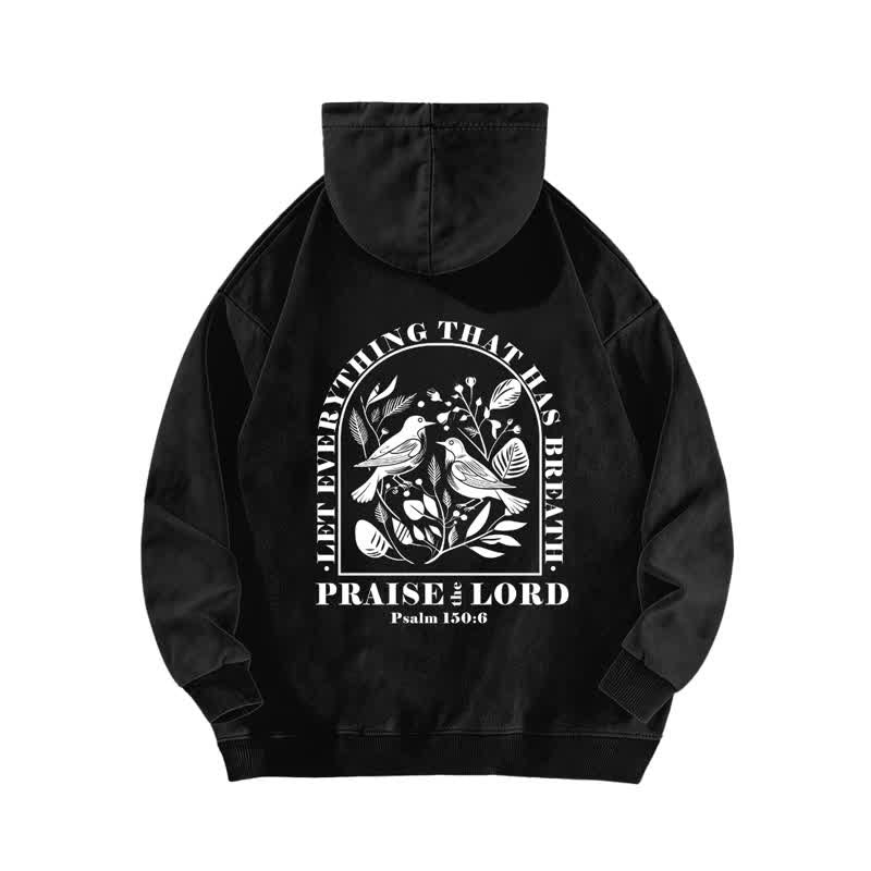 Christianartworkshop Lobet den Herrn! Beige gewaschener Hoodie mit botanischem Vogelmotiv - image 4
