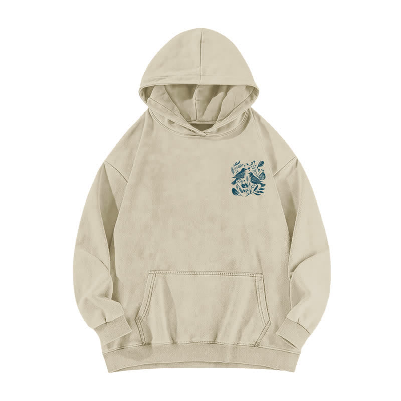 Christianartworkshop Lobet den Herrn! Beige gewaschener Hoodie mit botanischem Vogelmotiv - image 2