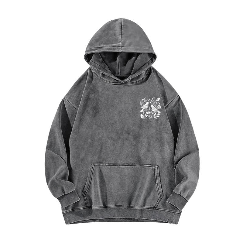 Christianartworkshop Lobet den Herrn! Beige gewaschener Hoodie mit botanischem Vogelmotiv - image 8