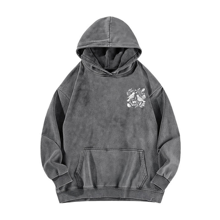 Christianartworkshop Lobet den Herrn! Beige gewaschener Hoodie mit botanischem Vogelmotiv - image 8