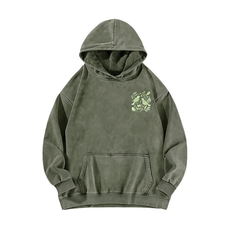 Christianartworkshop Lobet den Herrn! Beige gewaschener Hoodie mit botanischem Vogelmotiv - image 11
