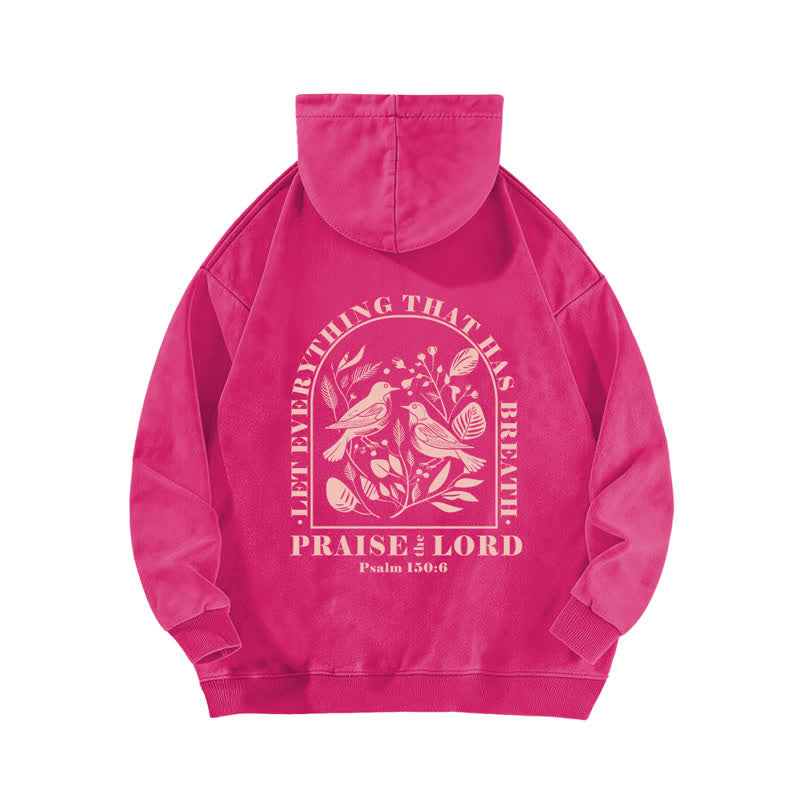 Christianartworkshop Lobet den Herrn! Beige gewaschener Hoodie mit botanischem Vogelmotiv - image 16