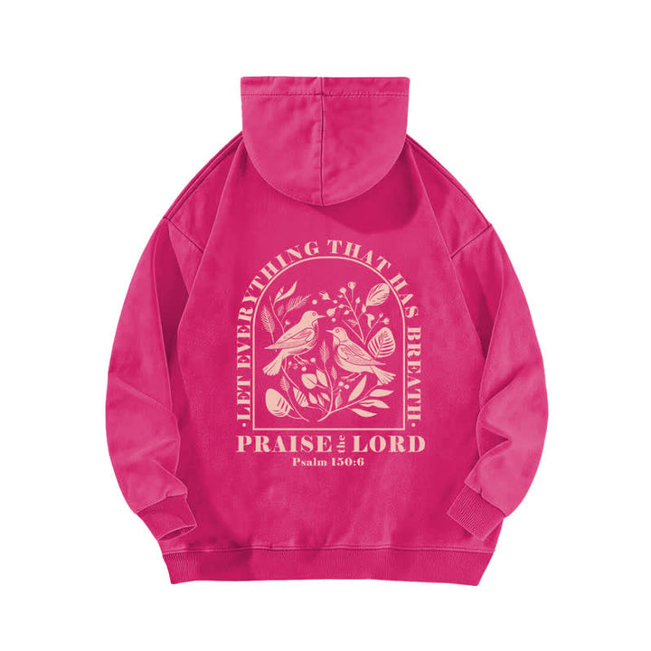 Christianartworkshop Lobet den Herrn! Beige gewaschener Hoodie mit botanischem Vogelmotiv - image 16