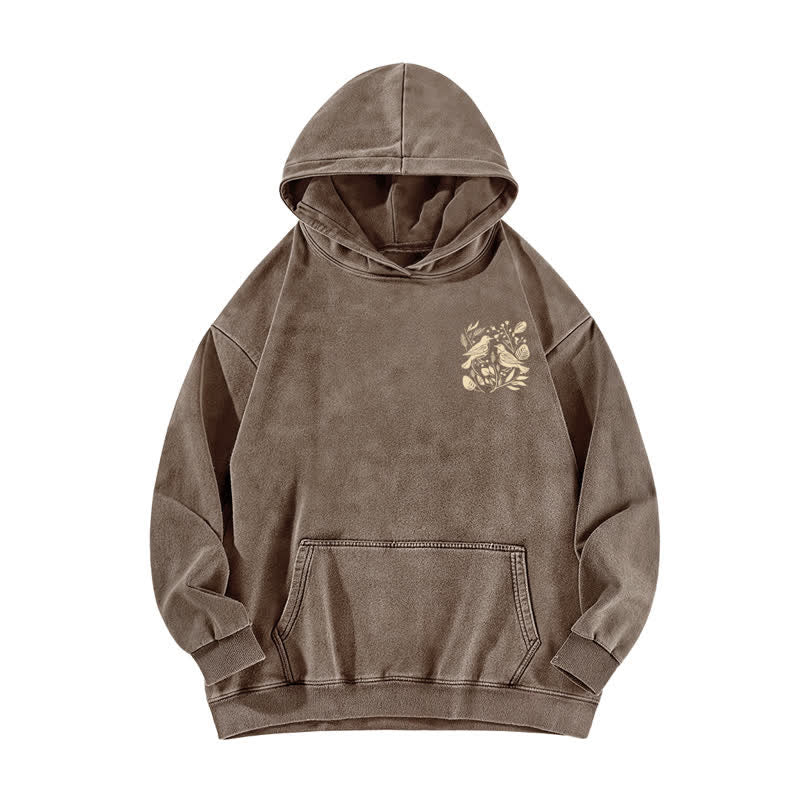 Christianartworkshop Lobet den Herrn! Beige gewaschener Hoodie mit botanischem Vogelmotiv - image 14