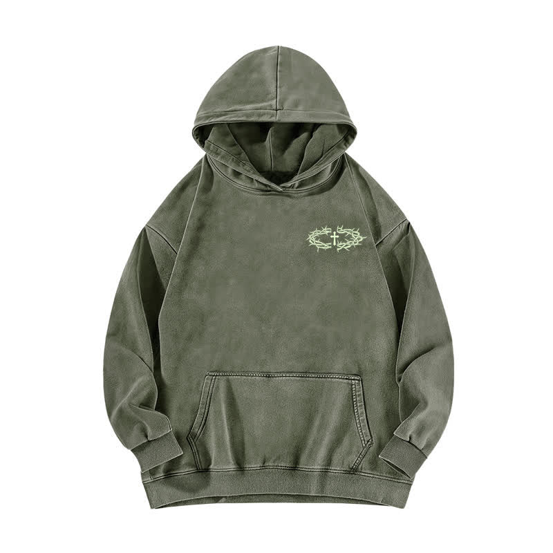 Christianartworkshop Beige gewaschener Hoodie mit Dornenkronen-Kreuz-Grafik - image 11
