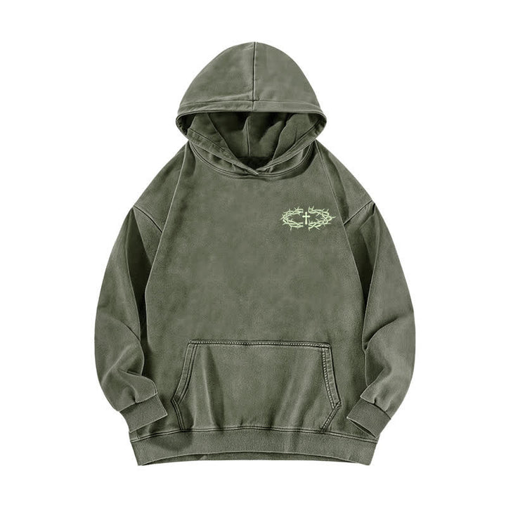 Christianartworkshop Beige gewaschener Hoodie mit Dornenkronen-Kreuz-Grafik - image 11