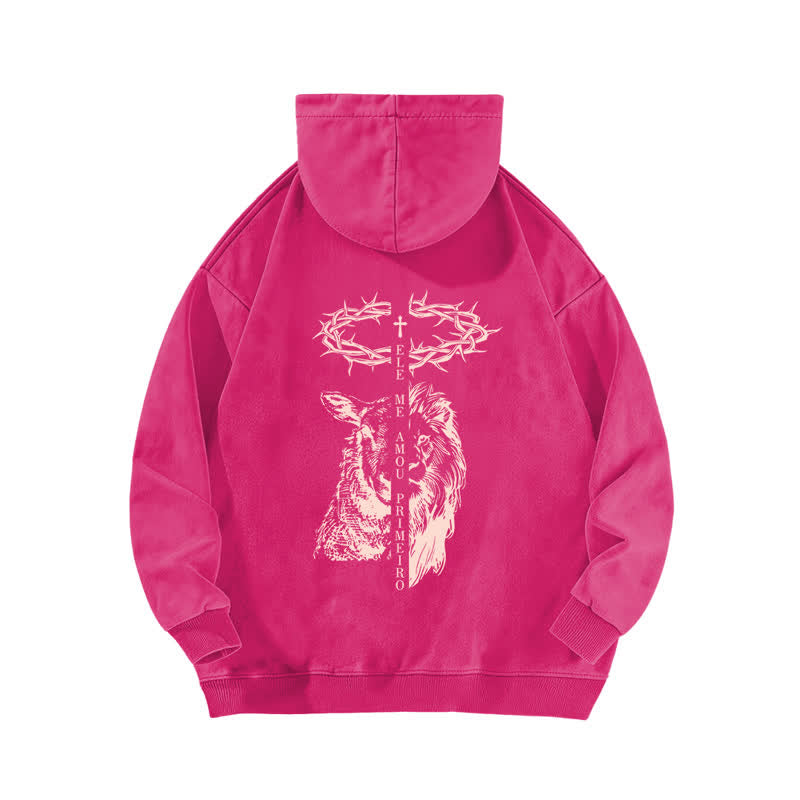 Christianartworkshop Beige gewaschener Hoodie mit Dornenkronen-Kreuz-Grafik - image 16