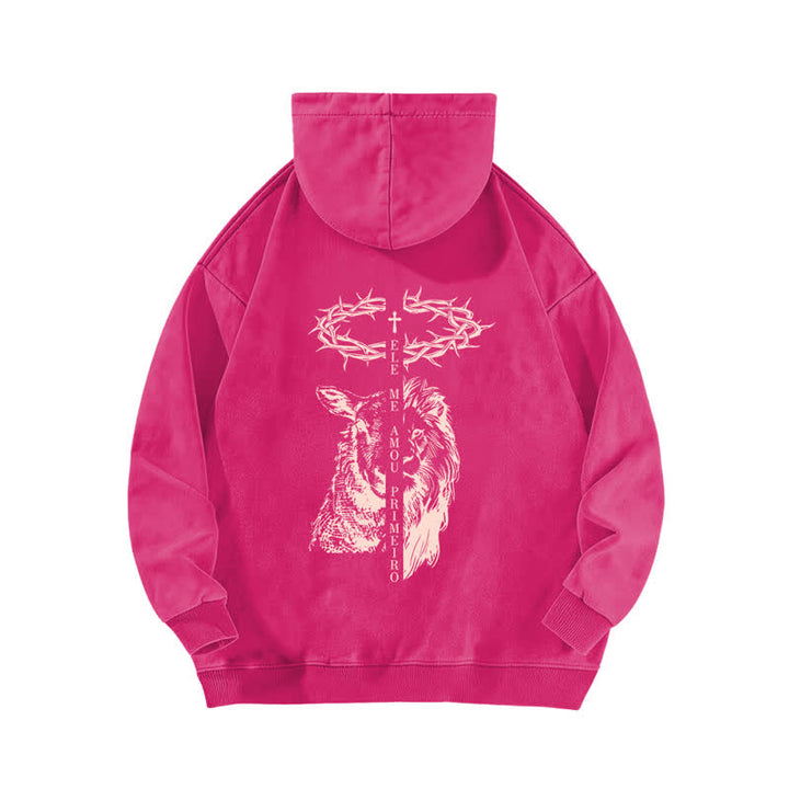 Christianartworkshop Beige gewaschener Hoodie mit Dornenkronen-Kreuz-Grafik - image 16