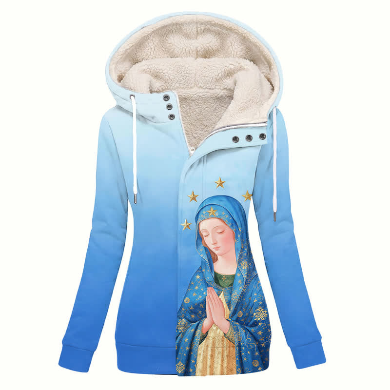 Christianartworkshop Blauer Ombré-Fleecemantel mit Kapuze und Madonna-Motiv für Damen - US16, UK/AU20, EU48 (4XL) - image 0