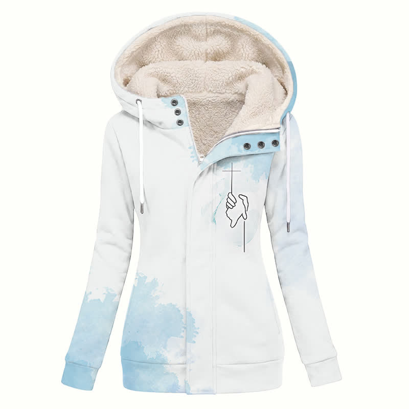Christianartworkshop Blauer, aquarellfarbener Damen-Fleecemantel mit Kapuze, Sherpa-Futter und Reißverschluss - US16, UK/AU20, EU48 (4XL) - image 0