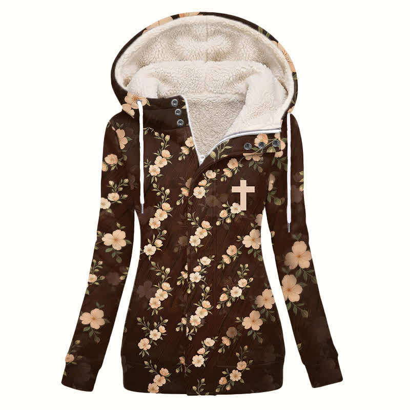 Christianartworkshop Vintage Damen-Fleecemantel mit Kapuze, Blumenmuster und Sherpa-Futter - US16, UK/AU20, EU48 (4XL) - image 0