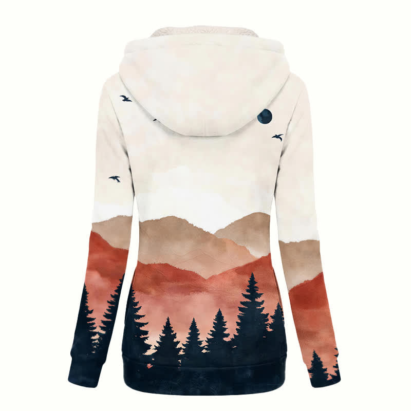 Christianartworkshop Beige Mountain Sunset Sherpa Fleece-Mantel mit Kapuze für Damen - image 1