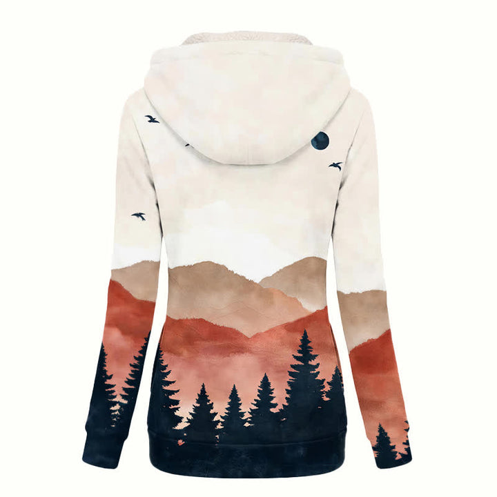 Christianartworkshop Beige Mountain Sunset Sherpa Fleece-Mantel mit Kapuze für Damen - image 1