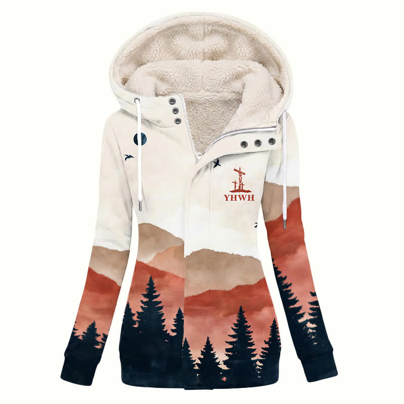 Christianartworkshop Beige Mountain Sunset Sherpa Fleece-Mantel mit Kapuze für Damen - US16, UK/AU20, EU48 (4XL) - image 0