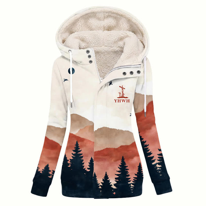 Christianartworkshop Beige Mountain Sunset Sherpa Fleece-Mantel mit Kapuze für Damen - US16, UK/AU20, EU48 (4XL) - image 0