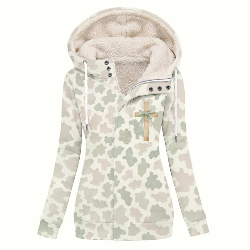 Christianartworkshop Damen-Fleecemantel mit Kapuze und neutralem Camouflage-Muster und Kreuzanhänger - US16, UK/AU20, EU48 (4XL) - image 0