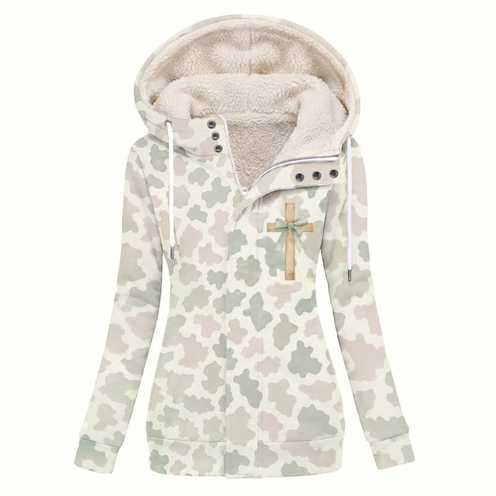 Christianartworkshop Damen-Fleecemantel mit Kapuze und neutralem Camouflage-Muster und Kreuzanhänger - US16, UK/AU20, EU48 (4XL) - image 0