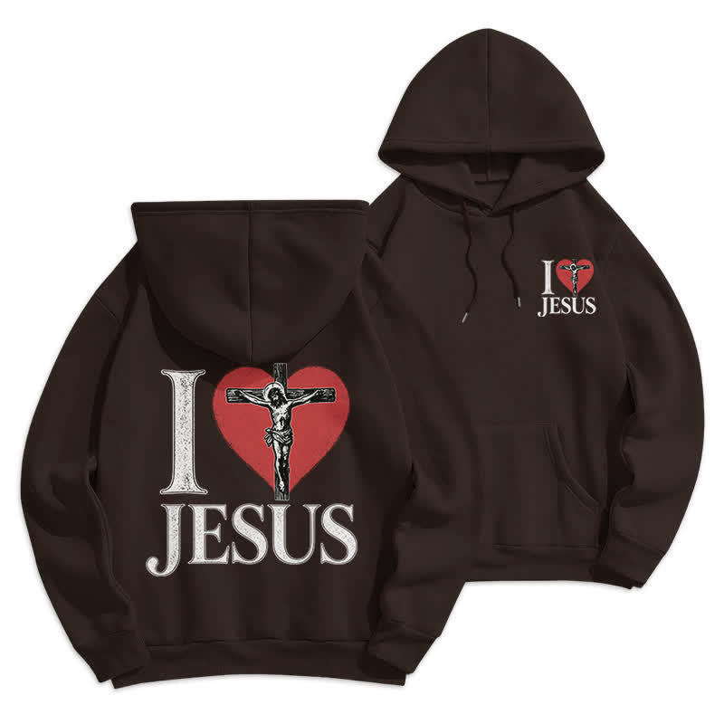 Christianartworkshop Ich liebe Jesus Herzkreuz Fleecegefütterter Hoodie - Braun - 2XL - image 6