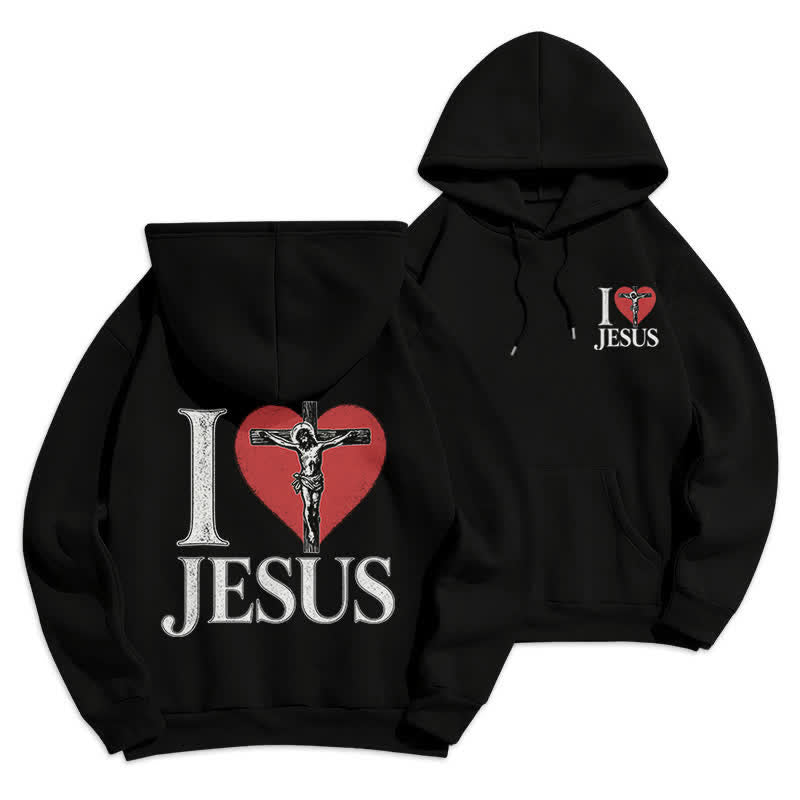Christianartworkshop Ich liebe Jesus Herzkreuz Fleecegefütterter Hoodie - Schwarz - 2XL - image 3