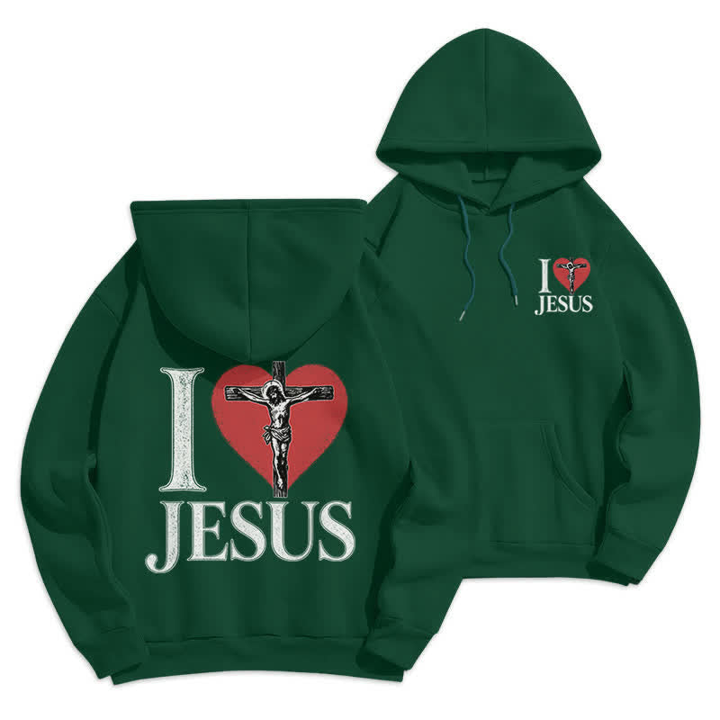 Christianartworkshop Ich liebe Jesus Herzkreuz Fleecegefütterter Hoodie - Grün - 2XL - image 18