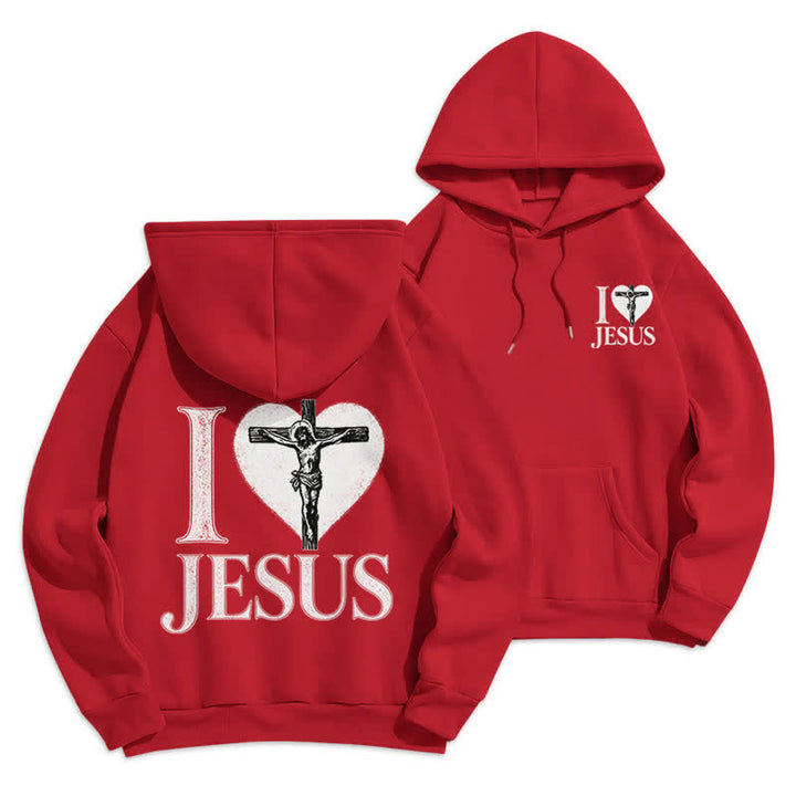 Christianartworkshop Ich liebe Jesus Herzkreuz Fleecegefütterter Hoodie - Rot - 2XL - image 12