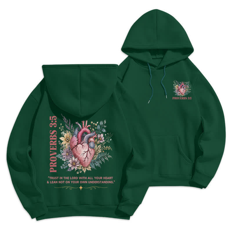 Christianartworkshop Sprüche 3:5 Floral Heart Streetwear Fleecegefütterter Hoodie - Grün - 2XL - image 21