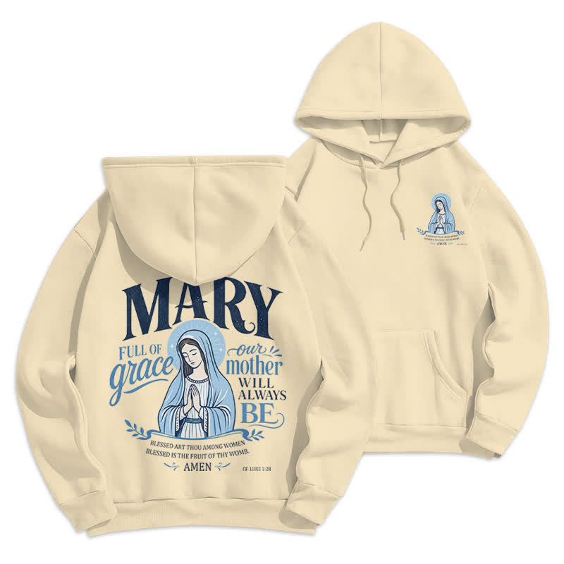 Christianartworkshop Mary Full Of Grace Weißer Streetwear Fleecegefütterter Hoodie - Beige - 2XL - image 18