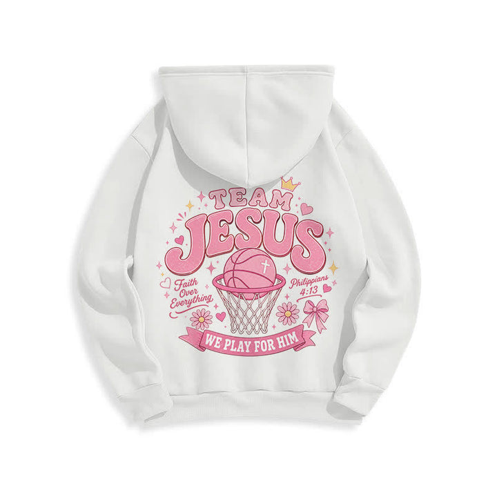 Christianartworkshop Team Jesus Basketball Streetwear Fleecegefütterter dunkelgrüner Hoodie - image 4